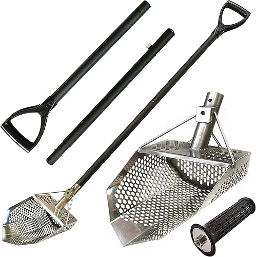 Herramienta de detección de metales con pala de arena de playa, pala de acero inoxidable para detectar tesoros, poste de mango de fibra de carbono