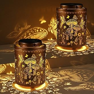 2 Pack Solar Lanterns Outdoor Waterproof Garden Decor Gifts for Women Mon Grandma Metal Hanging Solar Lights Decoration for Outside LED Lanterns for Yard Patio Lawn(Mushroom)
