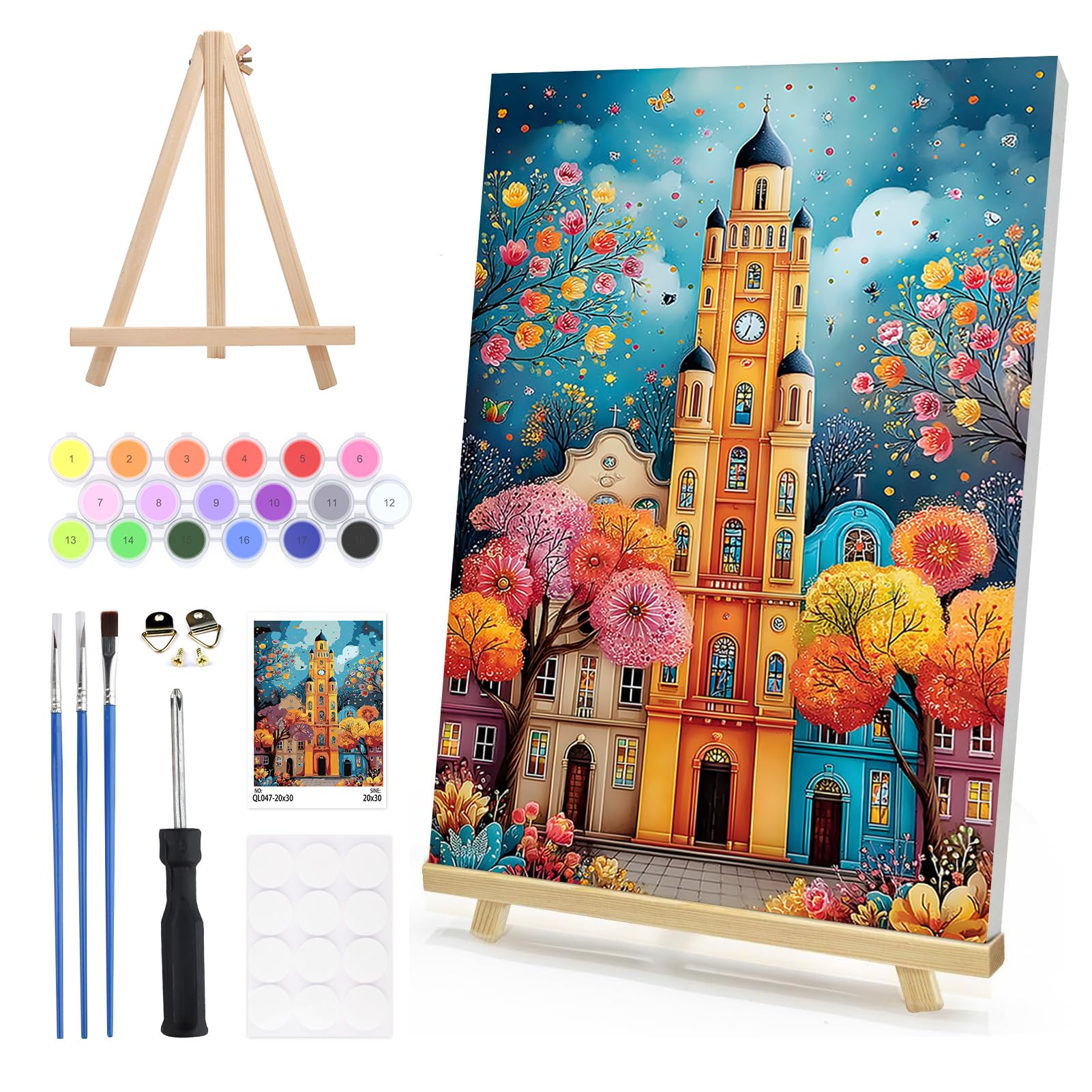 DAERLE Paint by Numbers for Adults Framed with Wooden Easel, Whimsical Houses, Paint by Number Kits with Brushes, Fairy Landscape, Oil Painting Canvas Kits for Home Wall Decor 8X12 Inch