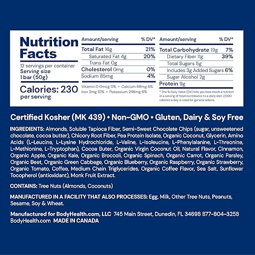 Vista 2 de BodyHealth PerfectAmino Bar Protein Energy Snack con 0.35 oz de proteína, MCT a base de plantas, mezcla de superalimentos, Kosher