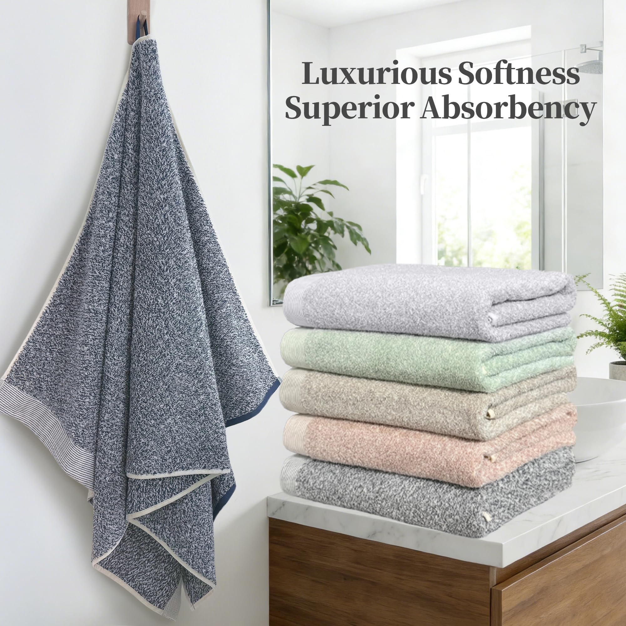 Beige Bath Towels 2 Pack - Soft Cotton -4
