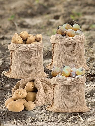 Vista 14 de ANPHSIN 4 bolsas de arpillera natural transpirables – 24 x 40 pulgadas, reutilizables, gruesas, yute, papa, cebolla, almacenamiento de alimentos