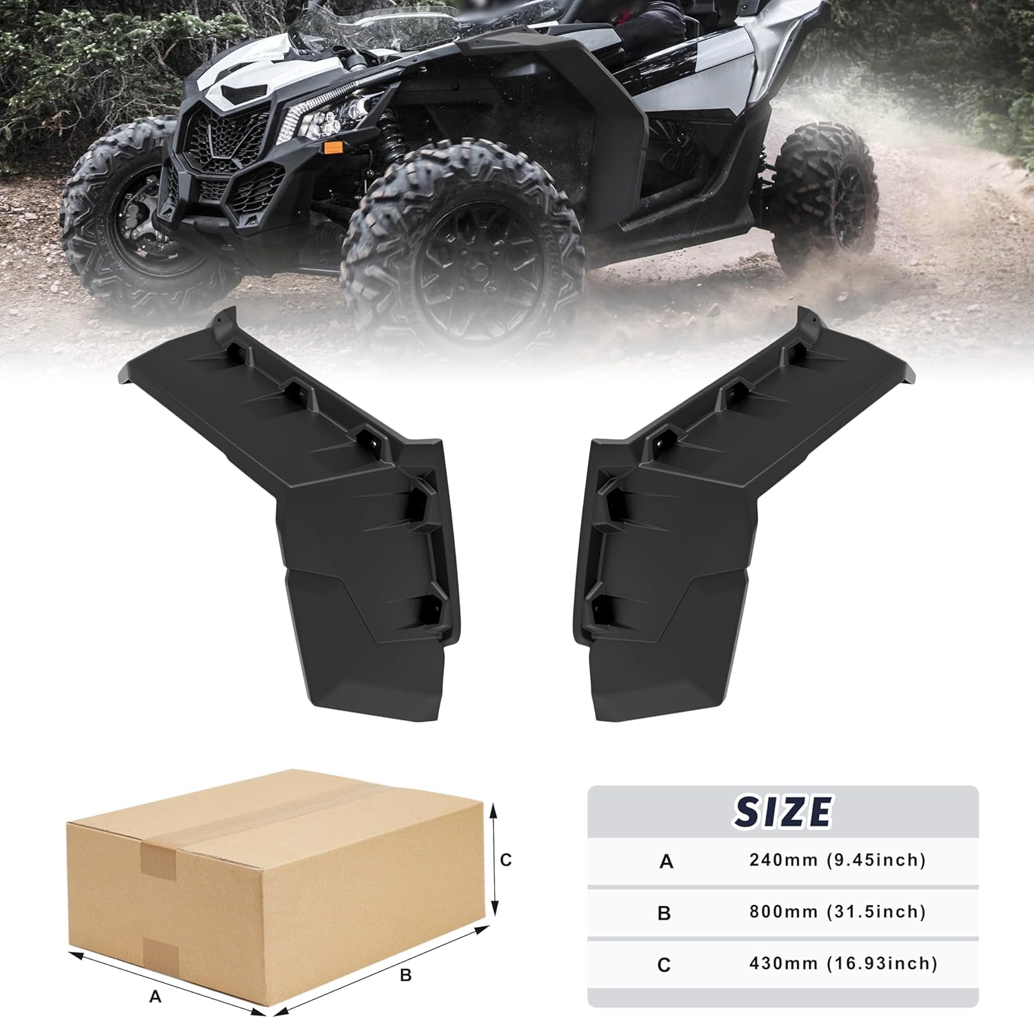 XXL Front Fender Flare for Can Am X3, Wider Extended Front Mud Flaps Mud Guards for 2017-2025 Can-Am Maverick X3 Max All Models Accessories (2PCS)