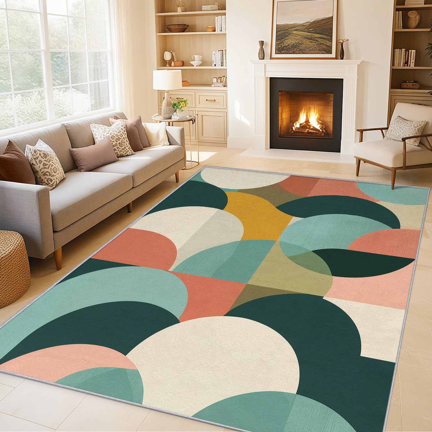 Tapis de salon géométrique 160x230 cm style milieu du siècle