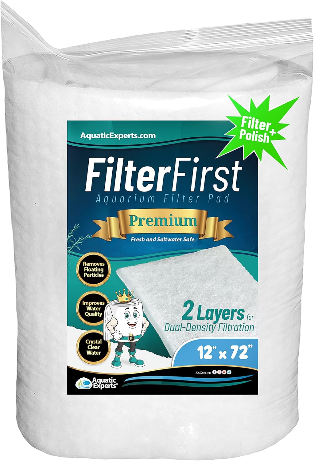 Aquarium Filter Pad – FilterFirst Aquarium Filter Media Roll for Crystal Clear Water - Aquarium Filter Floss for Fish Tank Filters, 12 by 72 by ¾ Inches to 1 Inch Thick : Pet Supplies