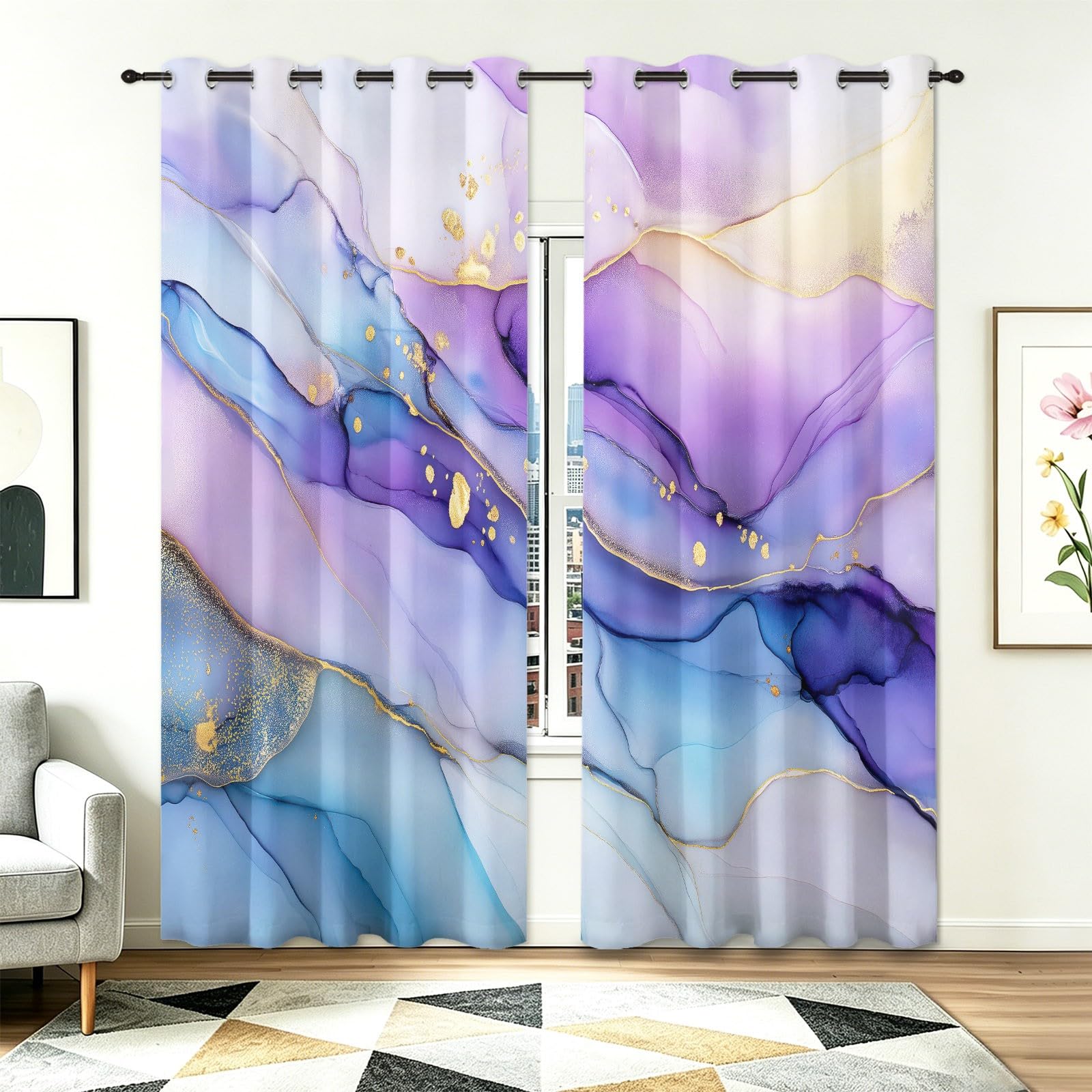 Płynne zasłony z oczkami szer. 117 cm x dł. 137 cm (2 panele), 100% blokujące światło, 240 g/m², miękki materiał zapewniający najwyższą prywatność do pokoju dziewcząt, marzycielski fiolet