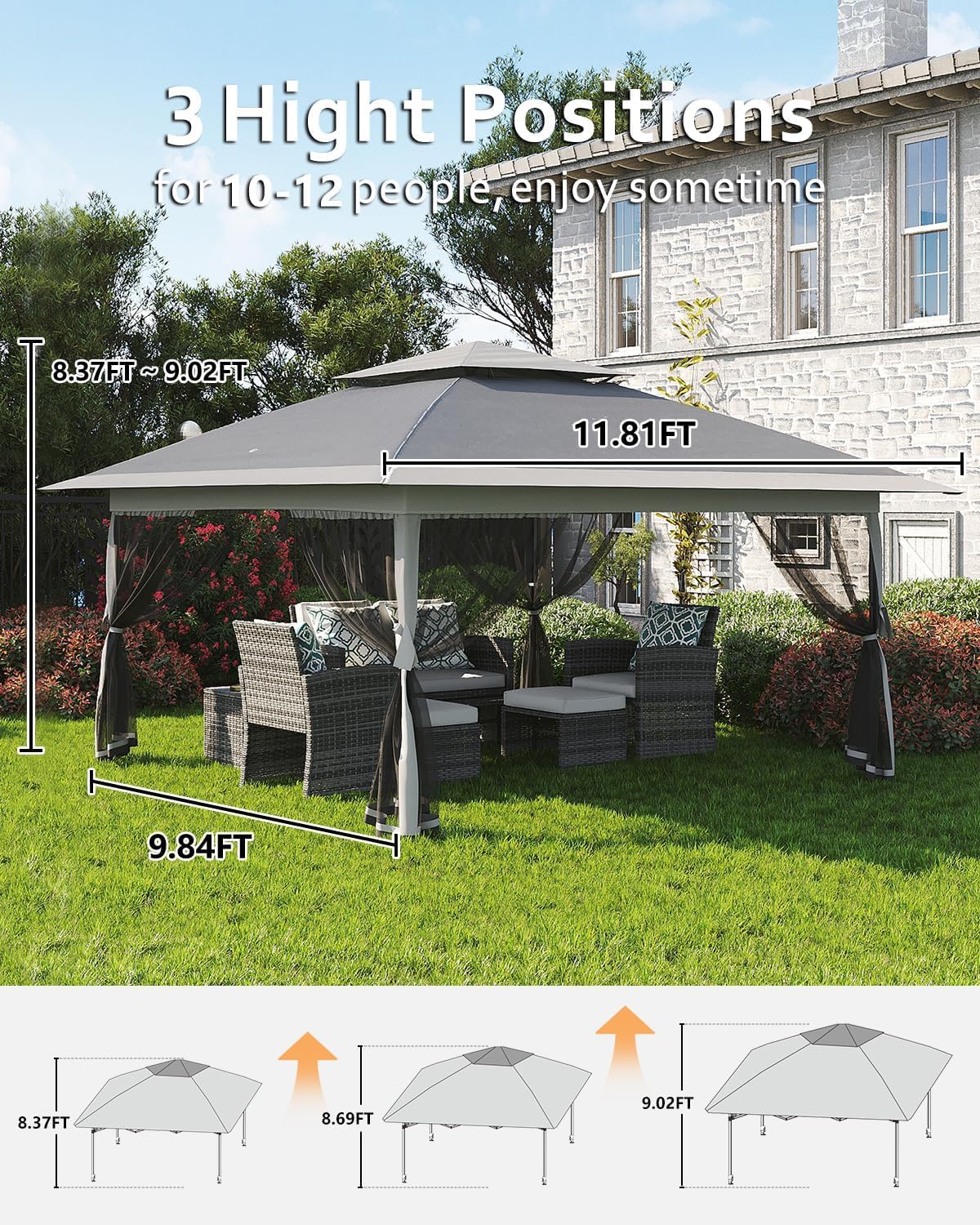Pavillon 3.6x3.6m Mit Doppeltem Belüftungsdach Für Den Garten
