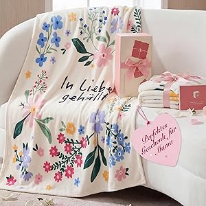 BEDSURE Geschenke für Freundin Kuscheldecke - Deko Decke für Freund, Papa, Oma, Mama & Frauen - Weiche Flauschige Fleecedecke, Geschenk für Muttertag, Vatertag, Geburtstag - 130x150 cm Weiß Blumen