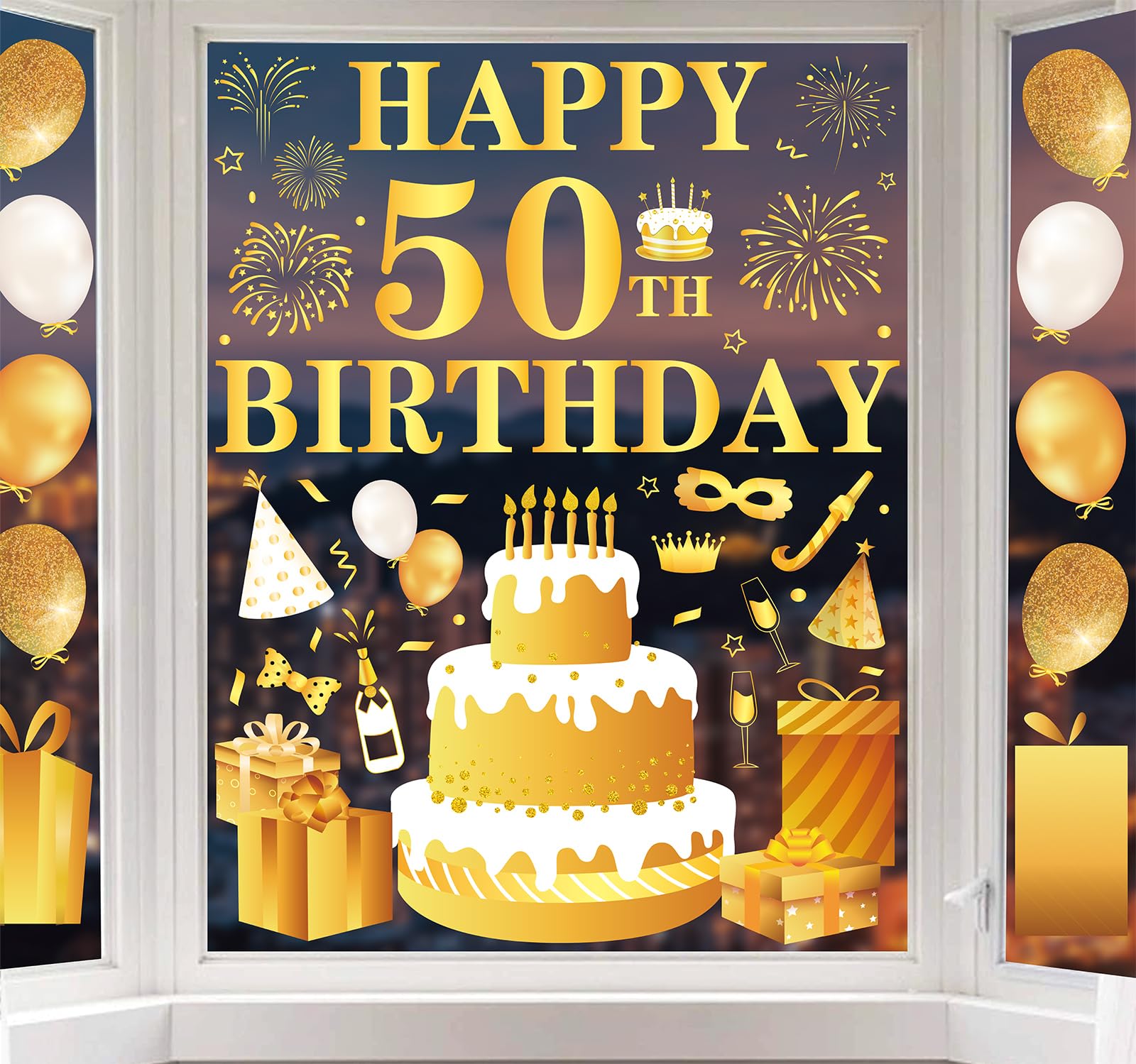 Autocollants réutilisables 50e anniversaire haut de gamme en feuille d'or Whaline pour vitrage