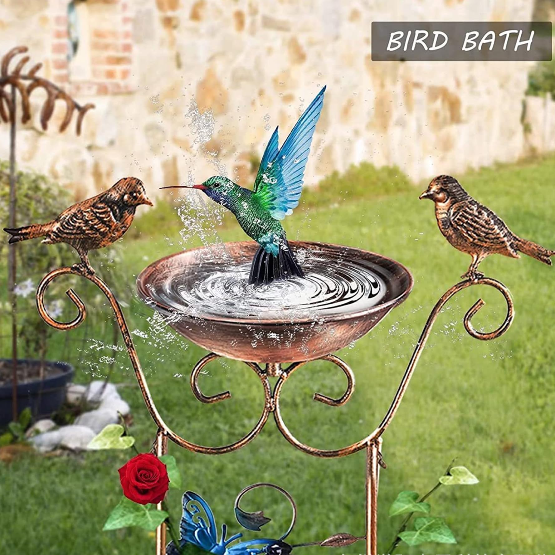 Baignoire d'oiseaux avec treillis de jardin, treillis de jardin en métal de 1 m / 40 pouces avec plateau de bains d'oiseau de 7,3 pouces, mangeoire à eau d'oiseau détachable, treillis pour les plante