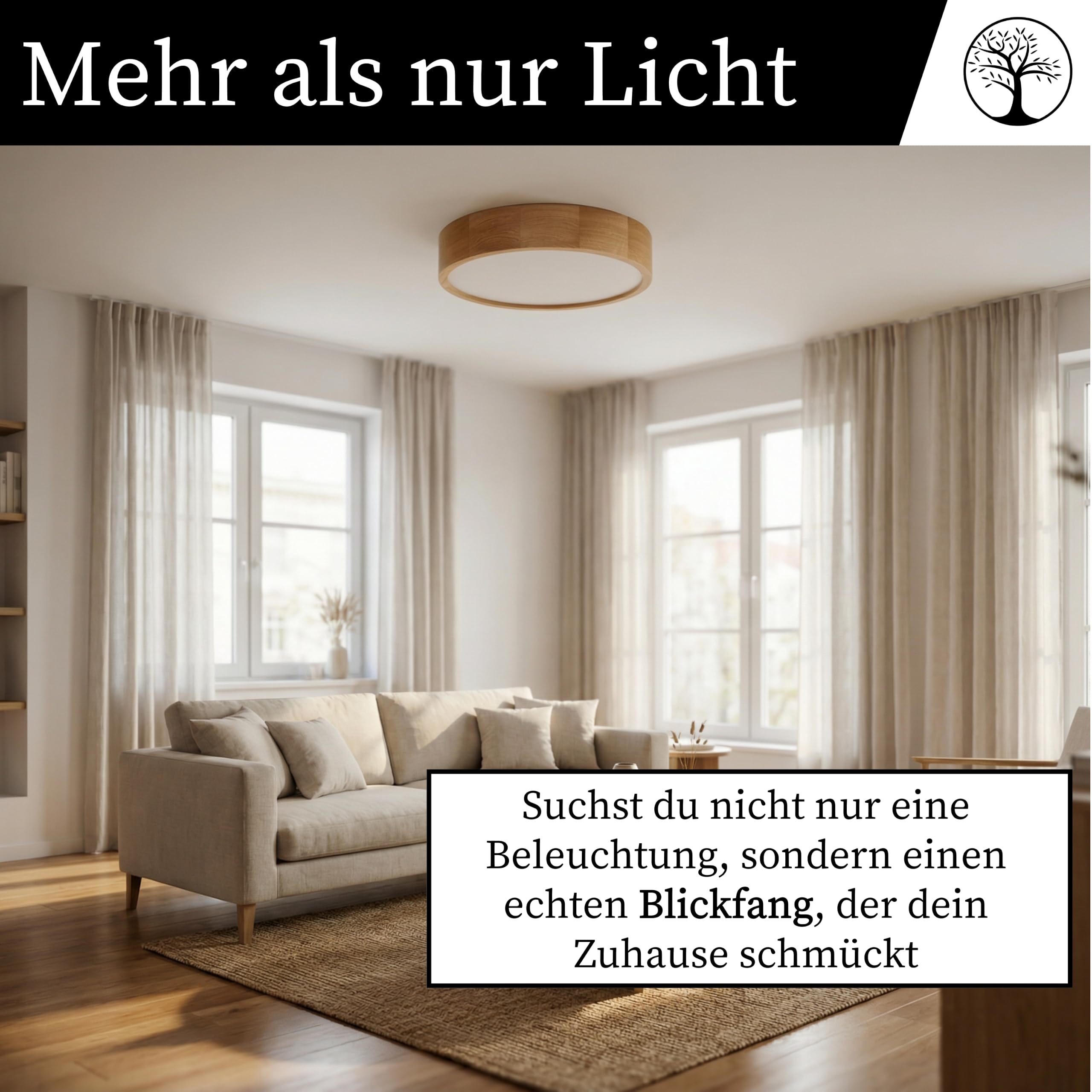 Deckenleuchte Holz - Rund Modern Holzlampe 2xE27 (37 cm) - Deckenlampe Eiche - Natur Lampe für Schlafzimmer, Wohnzimmer, Flur, Küche - Stilvolles Design Eichenholz - LEJA 40 cm