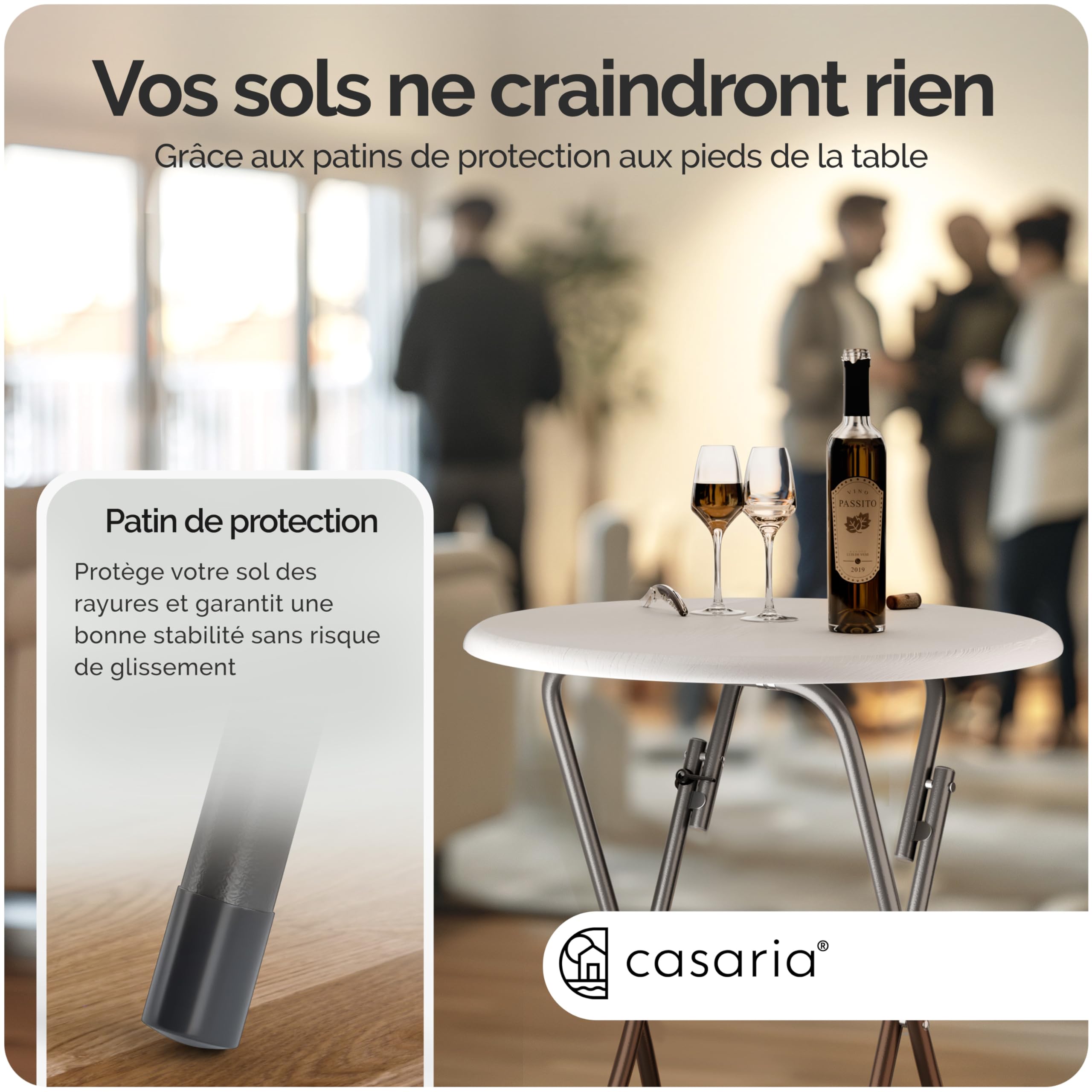 Casaria® Table Haute Pliante Blanche Table de Bar Ø 60cm Mange-Debout Rond Table de bistrot Jardin terrasse Balcon