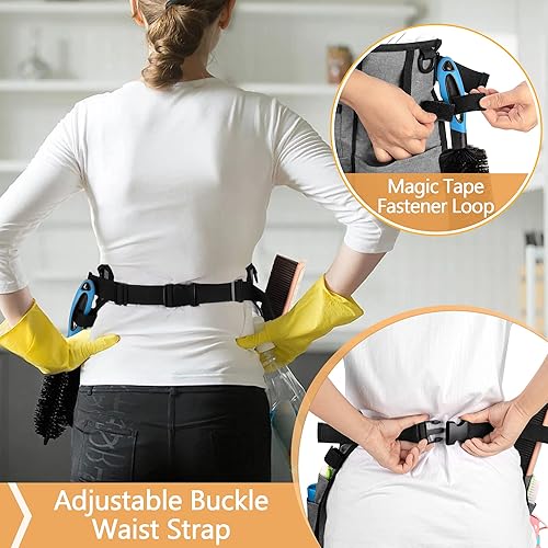 Miniatura 4 de LoDrid Delantal Profesional de Limpieza con 9 Bolsillos y Cinturón de Cintura Ajustable, Delantales de Carrito de Limpieza para Trabajo de Limpieza