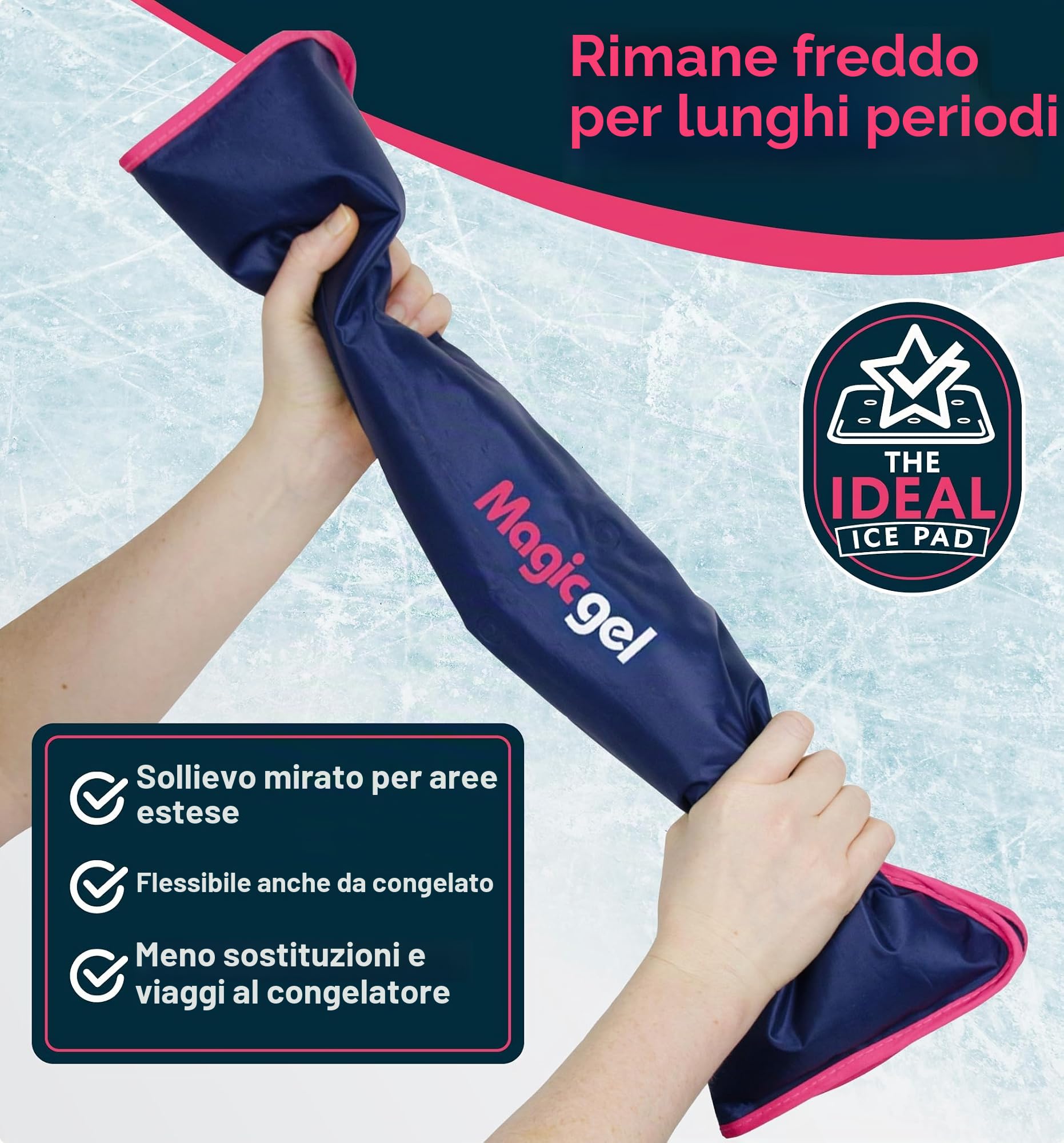 Magic Gel Borsa Ghiaccio Gel Grande per Infortuni - Sacca Ghiaccio per Schiena, Fianchi, Collo e Colonna Vertebrale. Ghiaccio Gel Riutilizzabile e Flessibile Utilizzabile