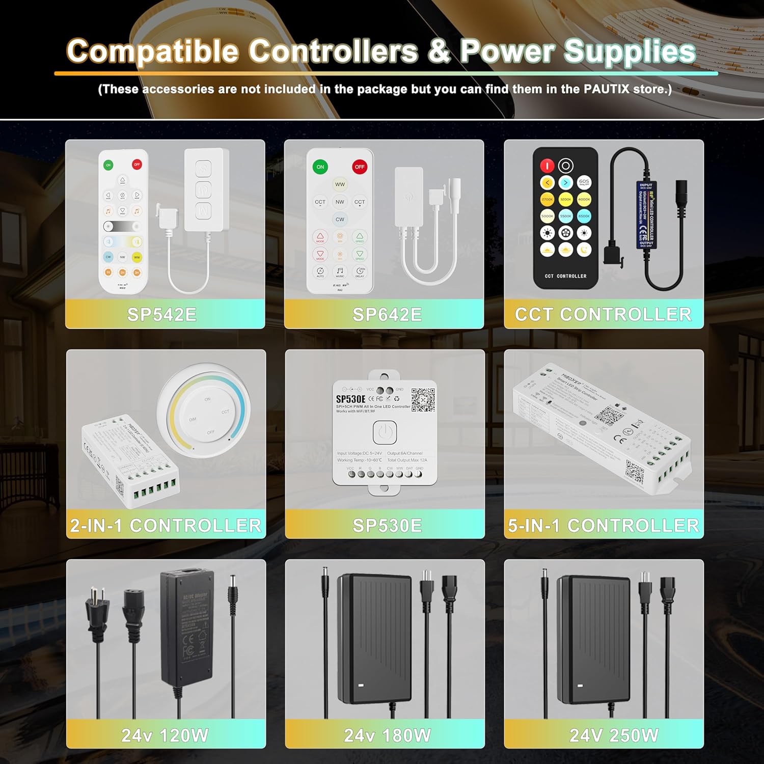 PAUTIX COB LED Strip Light CCT Tunable White IP65 Waterproof,CRI90+ 16.4ft/5m 2700K-6500K Dimmable 24V LED Tape Light,for Under Cabinet Bedroom Kitchen DIY Lighting(Adapter&Controller NOT Included)
