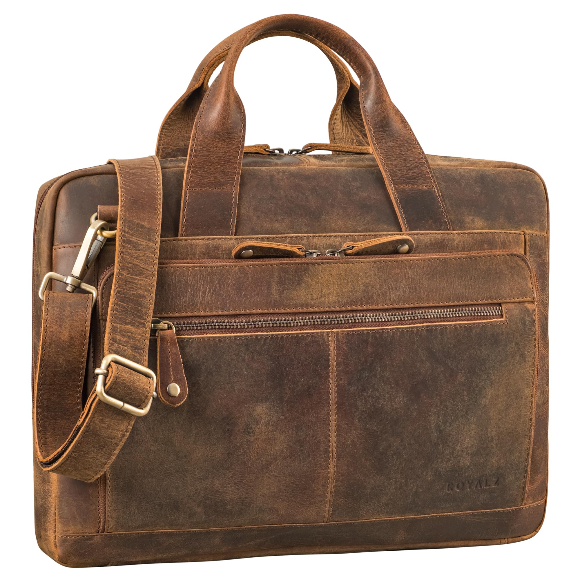 ROYALZ "Houston flache Leder Umhängetasche Herren Damen Mittel-groß - moderne Vintage Ledertasche 14-15 Zoll Laptoptasche Echtleder Business Aktentasche Büro Freizeit;Farbe:Schwarz