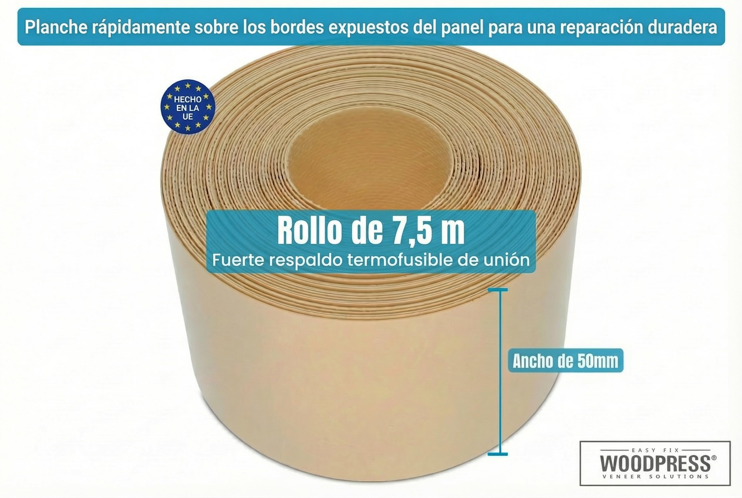 Cinta de melamina de 50 mm, color beige nacarado, cinta de chapa prepegada, rollo de 7,5 m, termoadhesiva para una fácil aplicación – cubrirá el borde de un panel de MDF estándar