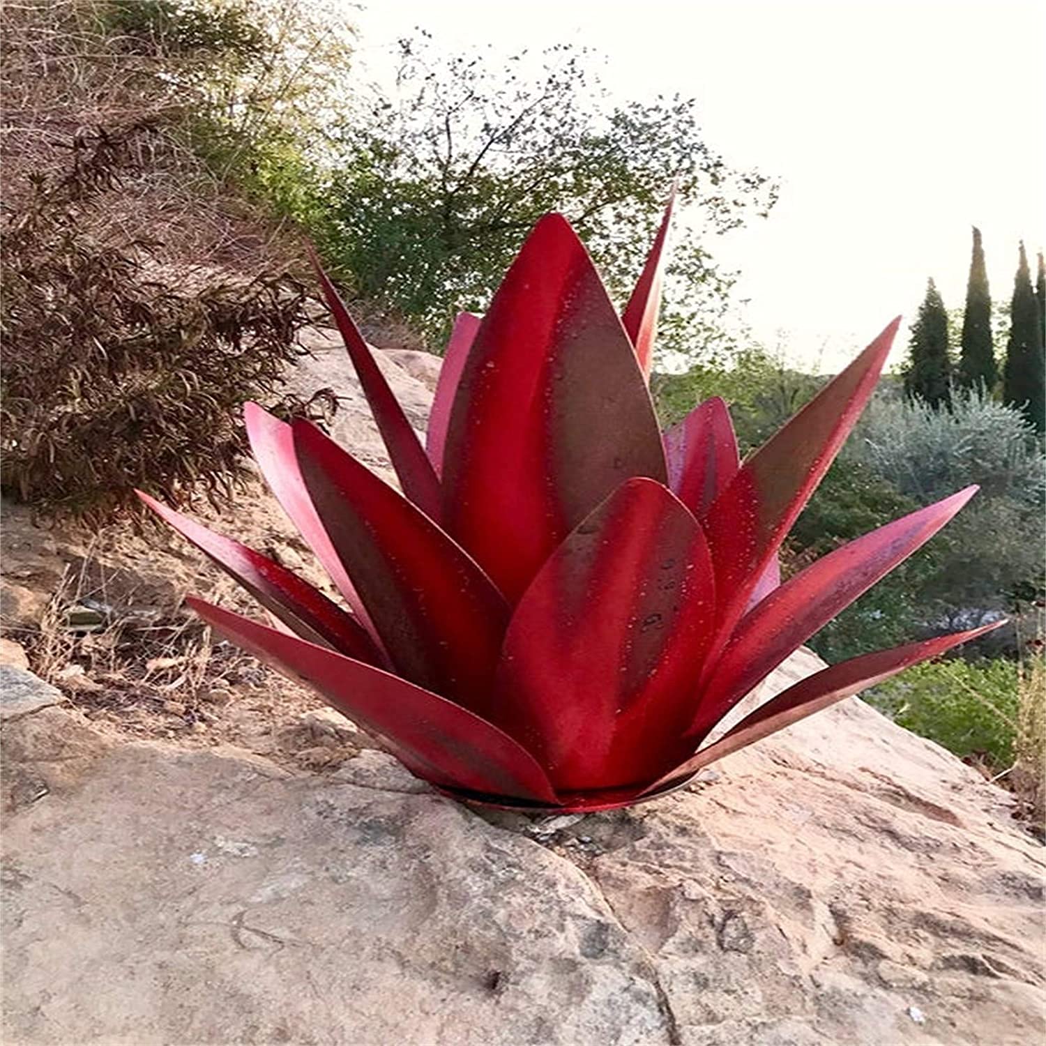 Scultura Rustica di Tequila Rossa 65cm, Arte della Pianta di Agave in Metallo Fai-da-Te, Decorazioni per Il Giardino con Basi Resistenti, Statua per Decorazione del Patio Esterno