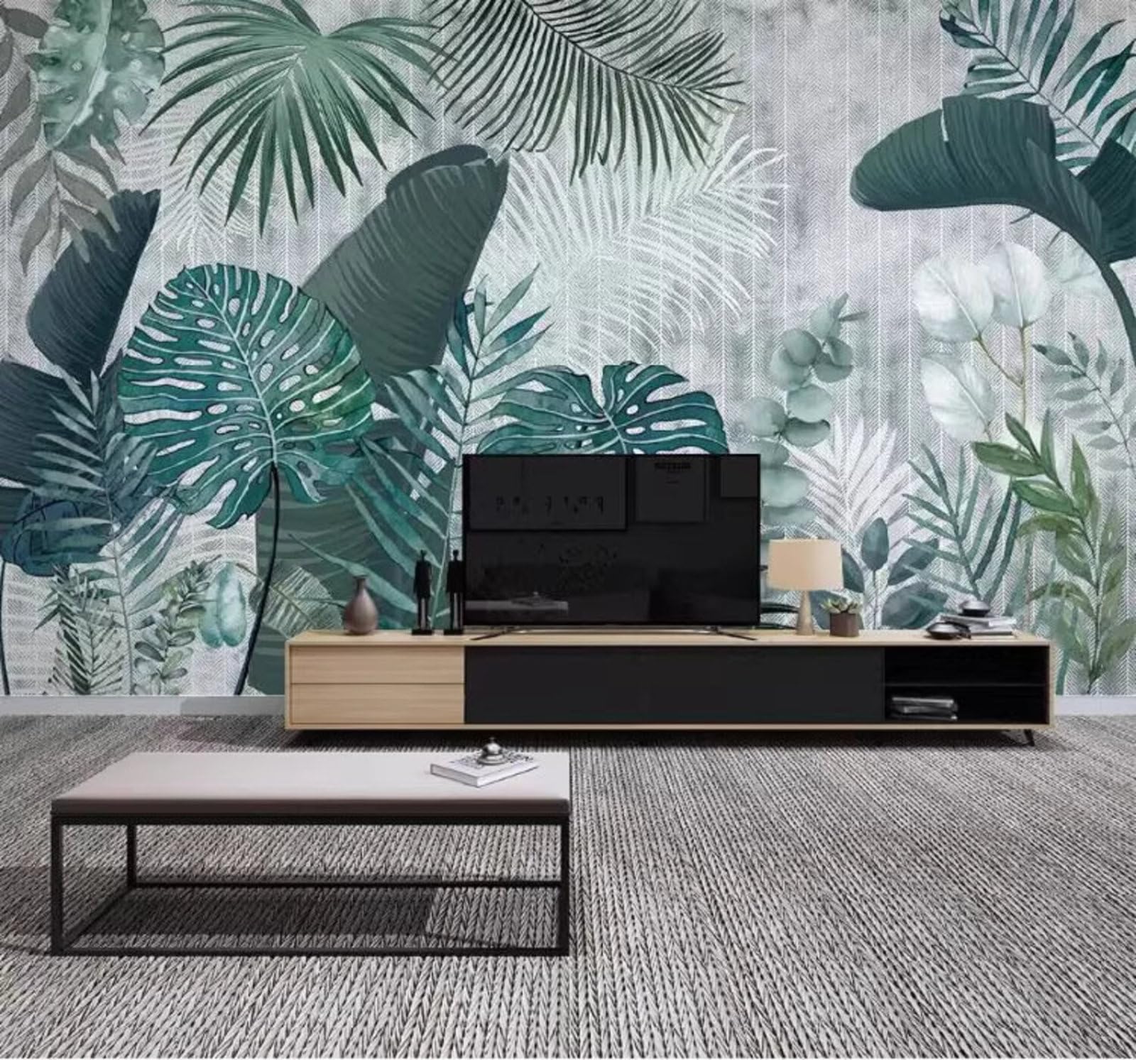 Retro Minimalist Green Plants Banana Leaves 3D Wallpaper Easy Install Feature Office Living Room Sofa Bedroom TV Background Wall Decoration-200cm×140cm