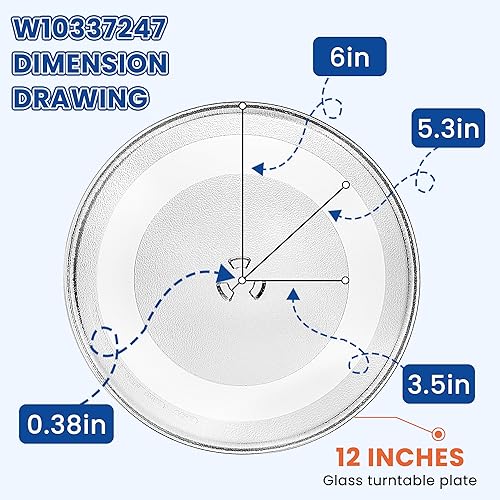 Miniatura 4 de Placa giratoria de vidrio para microondas W10337247 de 12 pulgadas para placa de vidrio de microondas Whirlpool - Reemplace la bandeja de vidrio