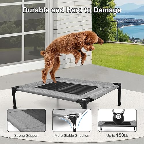 Miniatura 4 de Cama elevada para exteriores para perros, cuna elevada portátil con refrigeración, cama lavable para mascotas, perros pequeños, color gris