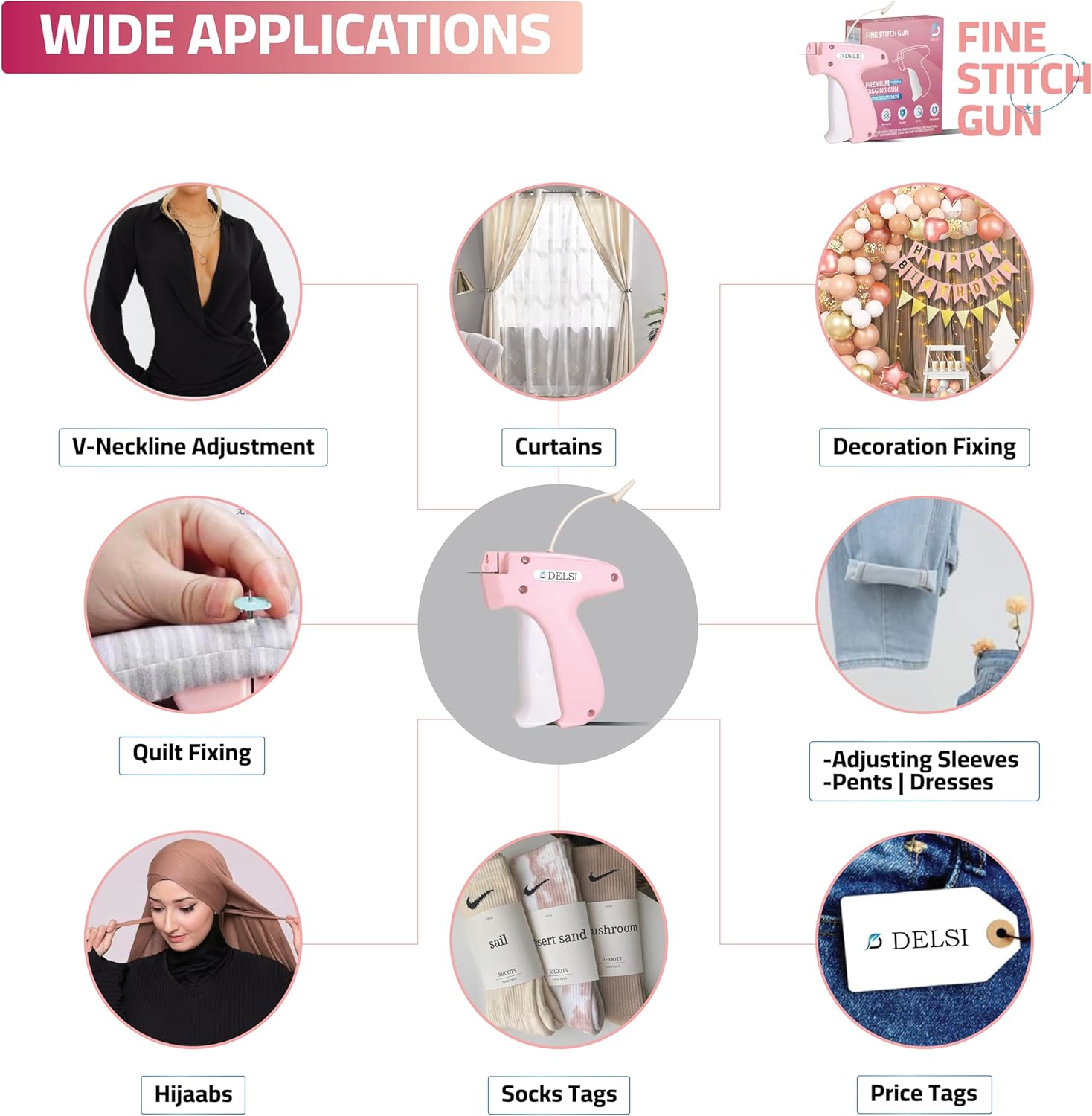 Stitch Gun for Clothes, All-in-One Handheld Tagging Gun Kit with Ultra-Fine Micro Needles (6 Needles), 3000 Black & White Fasteners, 100 Teddy Bear Buttons, Fabric-Safe Quick Clothing Fixer - Image 4