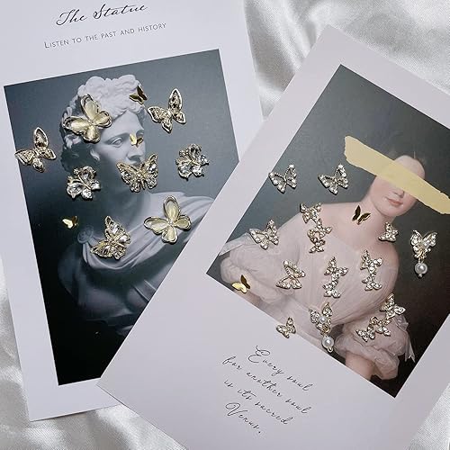 Miniatura 6 de Juego de 90 piezas de diamantes de imitación de mariposa 3D, metal dorado, acrílico, arte de uñas, aleación de cristales brillantes, gemas de