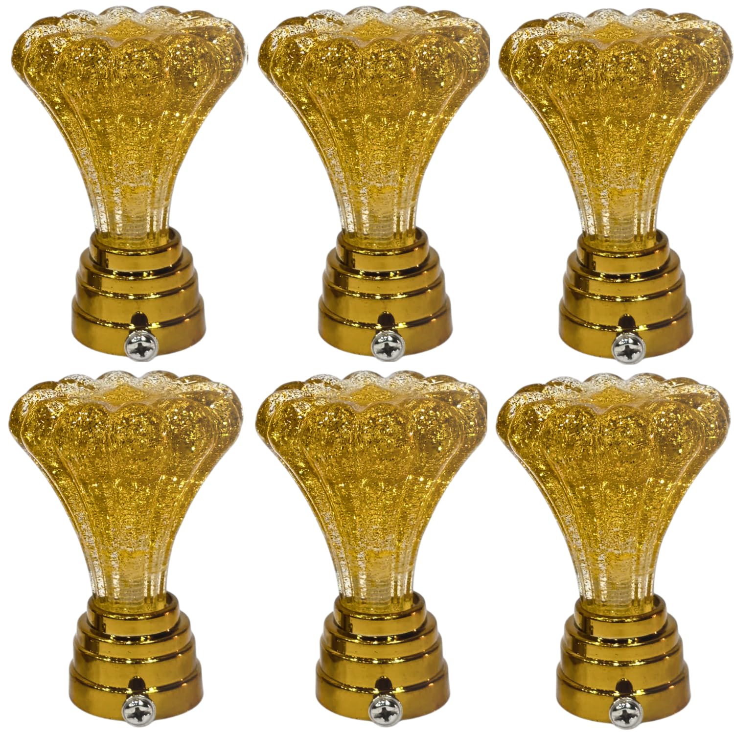 Luxury Crystal Glass Curtain Rod Finials (6 Pieces) – Elegant Fluted Pumpkin Design with Polished Gold Bases, Universal Window Treatment Ends for Home & Office Dec-image-7