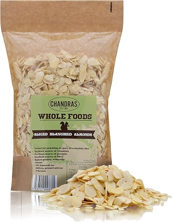 Chandra Whole Foods - Select Almonds 1kg to 300g - Blanched Almonds, Raw Almonds, Flaked Almonds, Almond Flour - Gluten-Free, Keto, Protein, Vitamins & Fibre 500 g Pack of 1, Almond Flakes