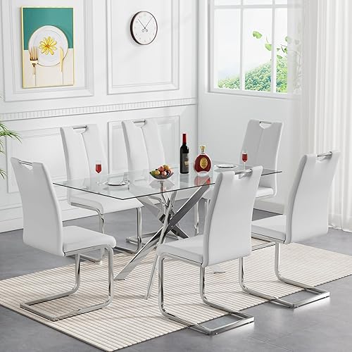 Miniatura 26 de Henf Juego de mesa de comedor de 5 piezas para 4, mesa de cocina y sillas de cristal modernas para 4, juego de mesa de comedor con mesa de comedor