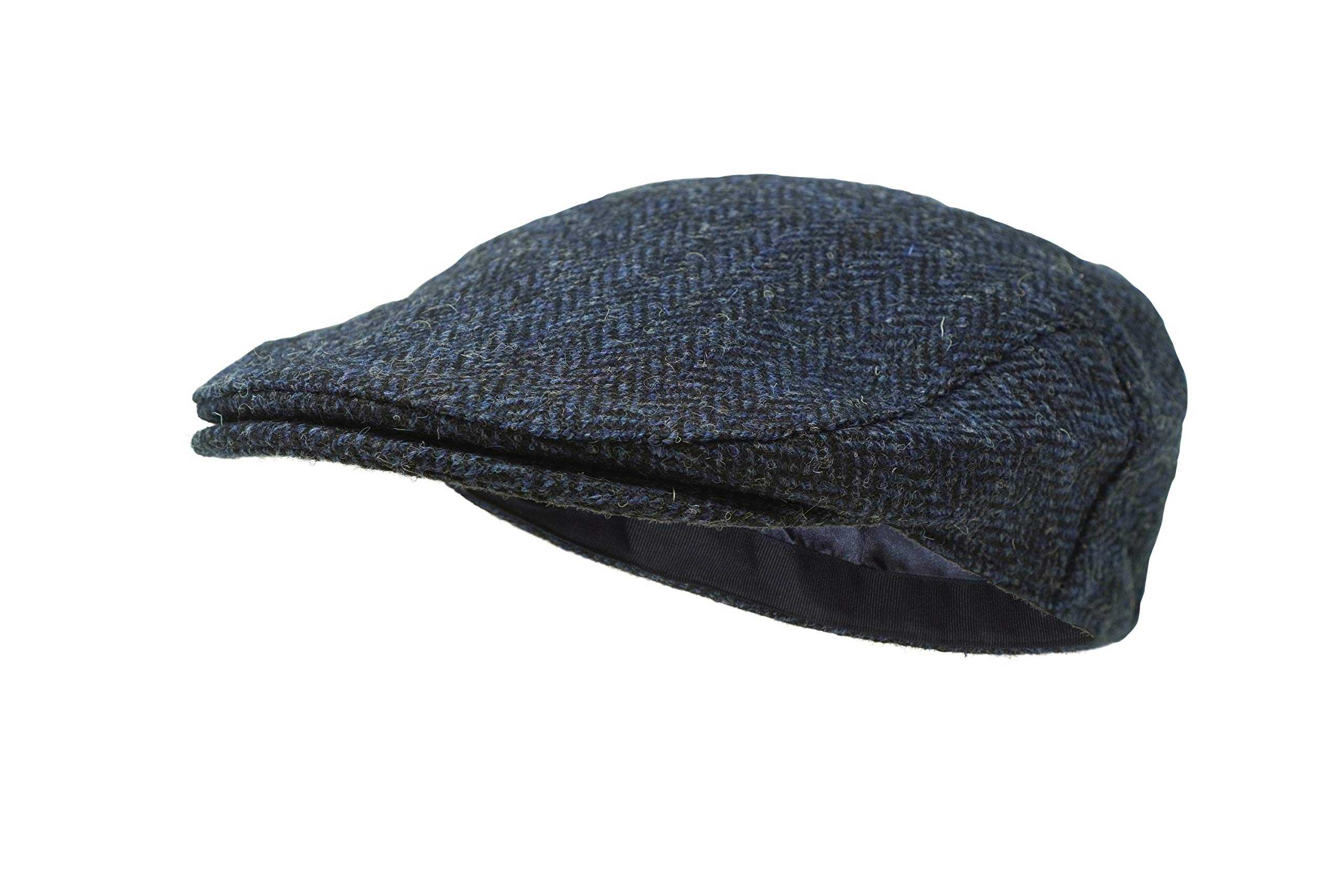 Borges & Scott Nevis Flat Cap - 100% Handwoven Wool – Harris Tweed – Water Resistant - Navy Herringbone - 56cm