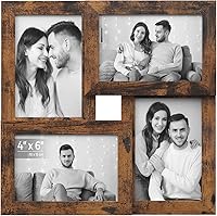 SONGMICS 4x6 Collage Picture Frames Set of 4, Rustic Brown Interlocking Wall Gallery Decor for Family Photos, Easy Hang Display URPF025X01