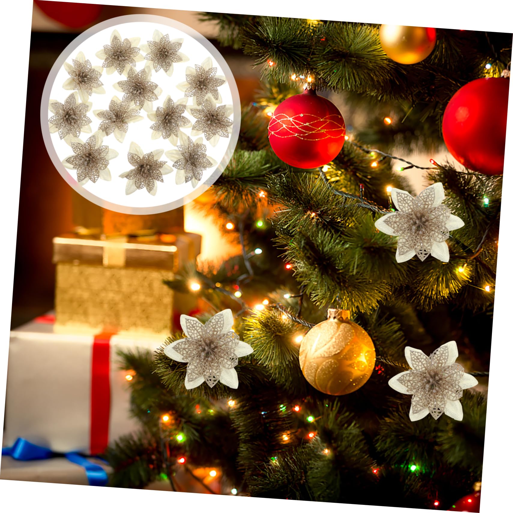 Amazon｜NOLITOY 12個のグリッター ポインセチア フラワー クリスマス