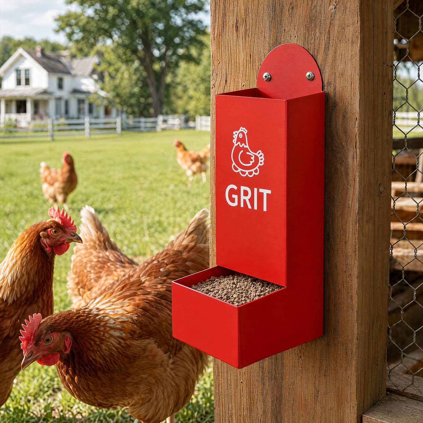 Lote de 2 comederos automáticos para gallinas, 1,3 l/pieza, alimentador automático de gallina, comedero de gallina de metal para accesorios de gallinero y cría de aves de corral, 25 cm (rojo,negro)