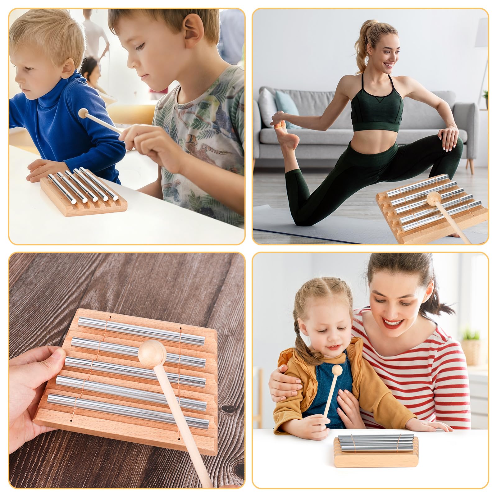 Energy - Bacchetta sonora Chime con 5 bacchette sonore, in legno e alluminio con bacchetta, strumento a percussione per la scuola, per l'educazione musicale precoce, yoga, meditazione, Geb