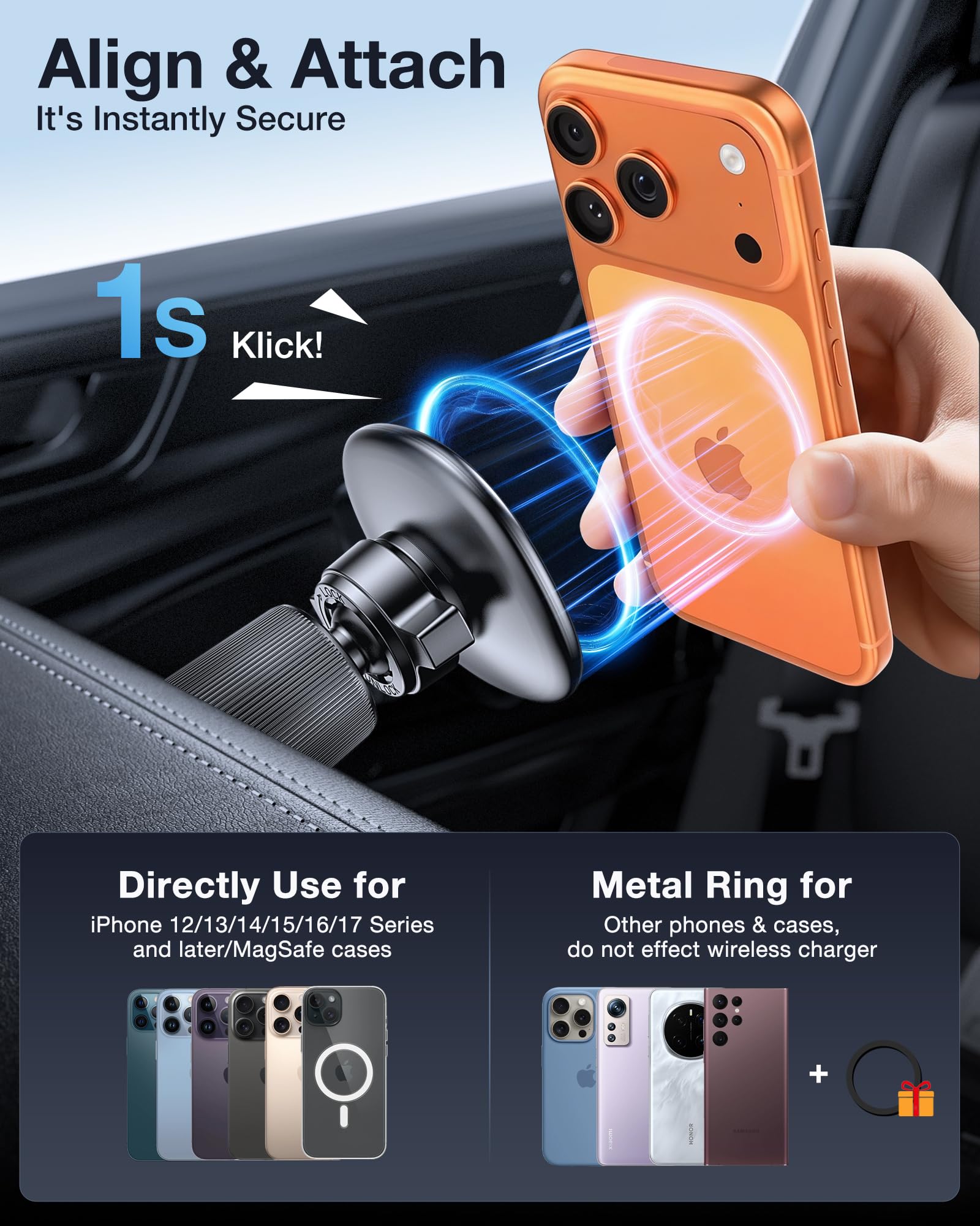 Miracase Phone Holders for Your Car with Metal Hook Clip, Air Vent Cell Phone Stand Car Mount, Universal Automobile Cradle for Garmin GPS Fit iPhone Android and All Smartphones, Matte Black 1 Pack view 4