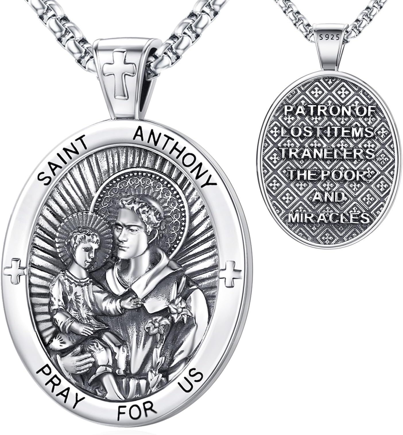 LOOVEPatron Saint Medals Amulet Necklace 925 Sterling Silver Protection Jewelry for Men Women with 20"/22"+2" Rolo Chain