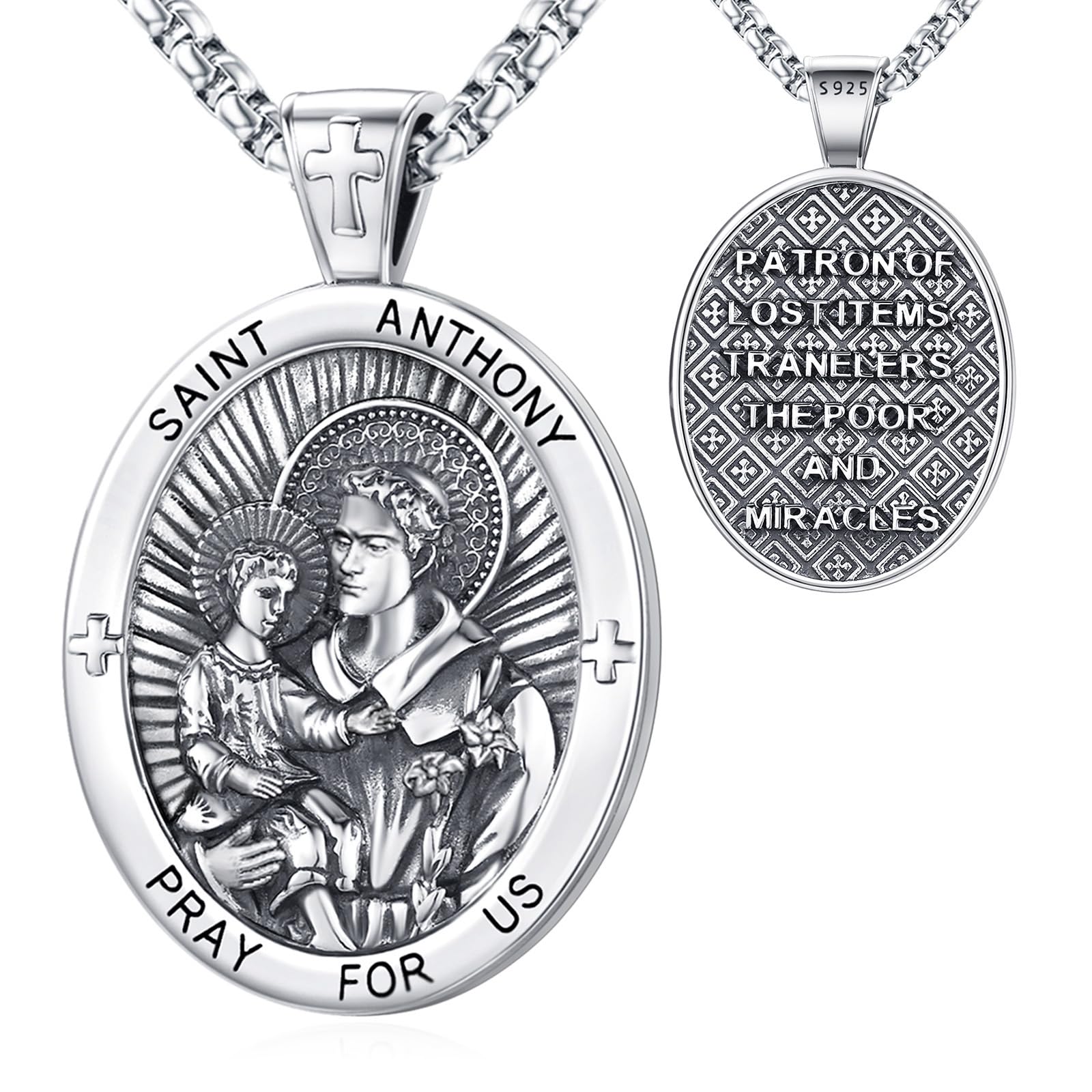 LOOVEPatron Saint Medals Amulet Necklace 925 Sterling Silver Protection Jewelry for Men Women with 20"/22"+2" Rolo Chain