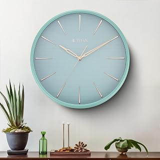 Titan Contemporary Wall Clock with Peacock Green Matte Finish & Textured Dial, Silent Sweep, Model W0013PA02 | 32.5 cm x 3 Price In India