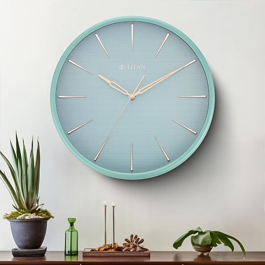 Titan Contemporary Wall Clock with Peacock Green Matte Finish &amp; Textured Dial, Silent Sweep, Model W0013PA02 | 32.5 cm x 3...