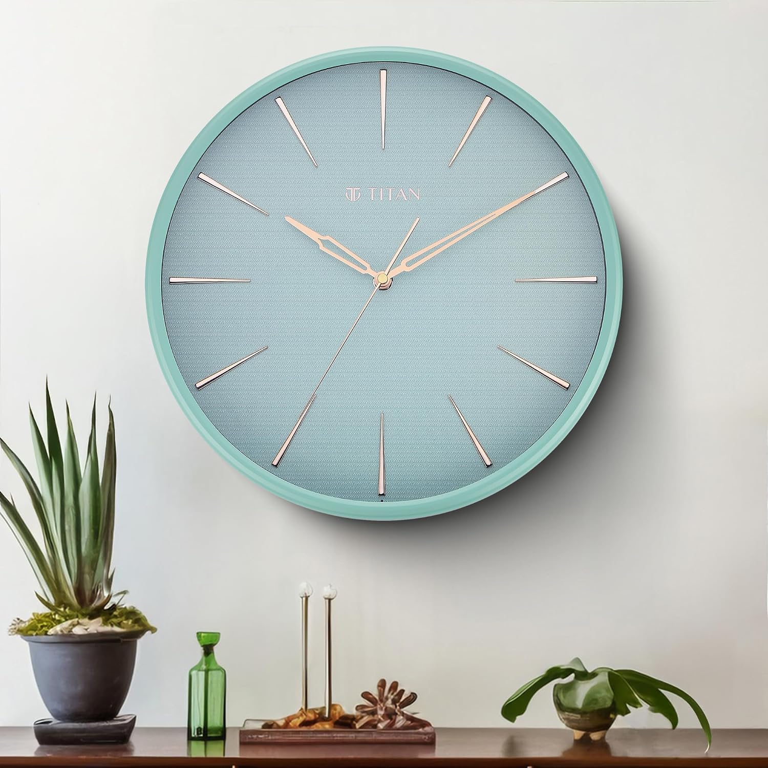 Titan Contemporary Wall Clock with Peacock Green Matte Finish & Textured Dial, Silent Sweep, Model W0013PA02 | 32.5 cm x 3...