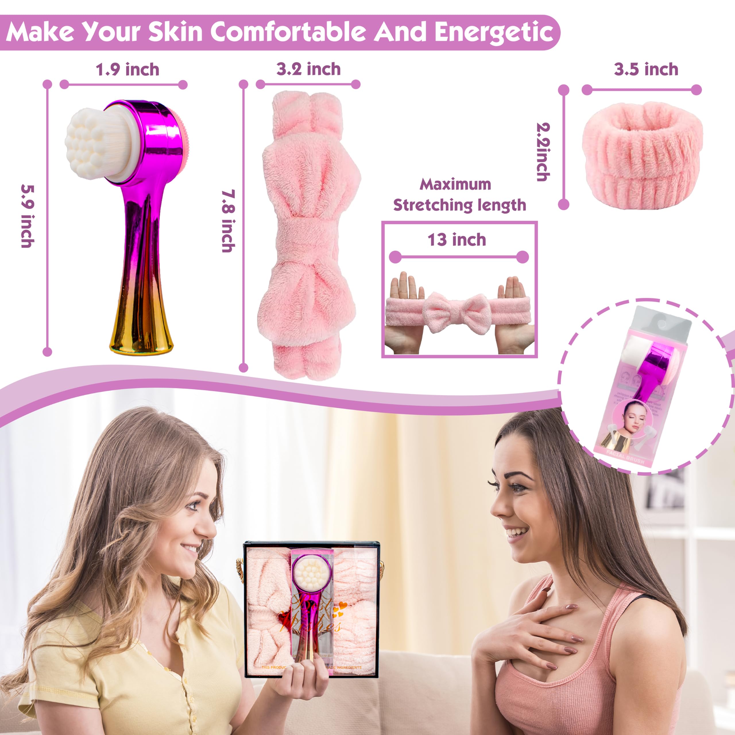 Gesichtsreinigungsbürste, 2-in-1, doppelseitige Gesichtsreinigungsbürste mit weichen Borsten für tiefes Porenpeeling, Wasch-Make-up, Massage, Gold und Rosa, 4 Stück
