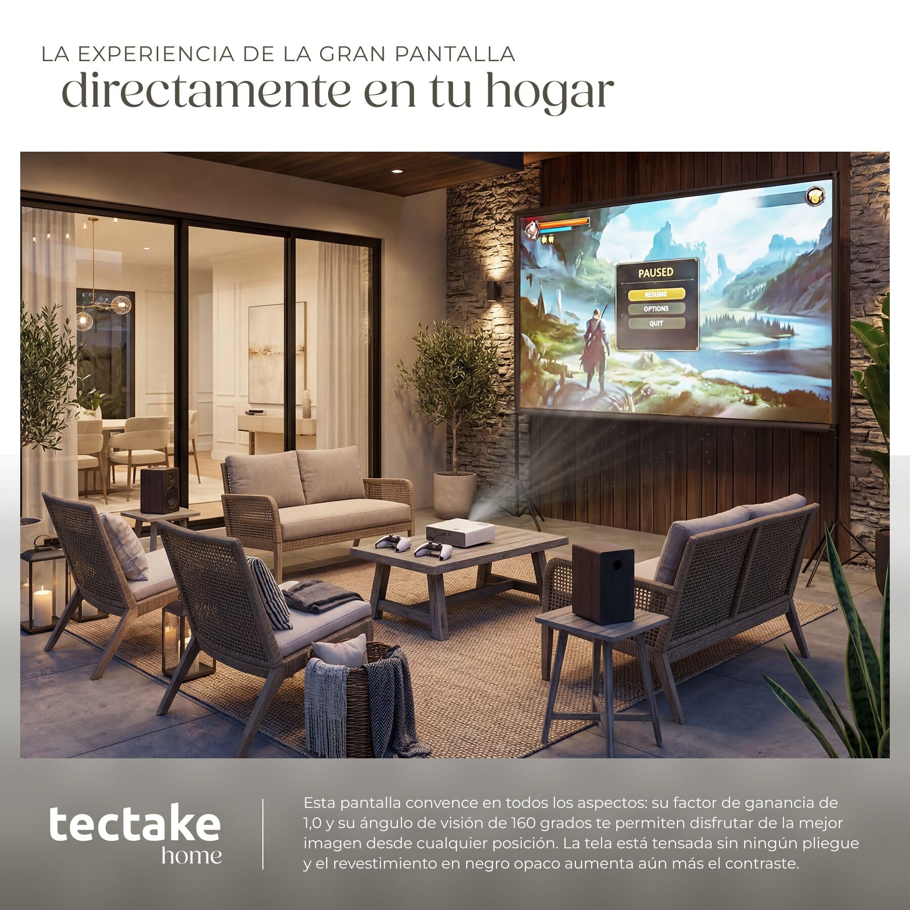 tectake® Pantalla Proyector 121 Pulgadas 16:9 Portátil, Pantalla para Proyector HD, Tela para Proyector Resistente, Plegable, Bolsa de Transporte - 368 x 259 cm