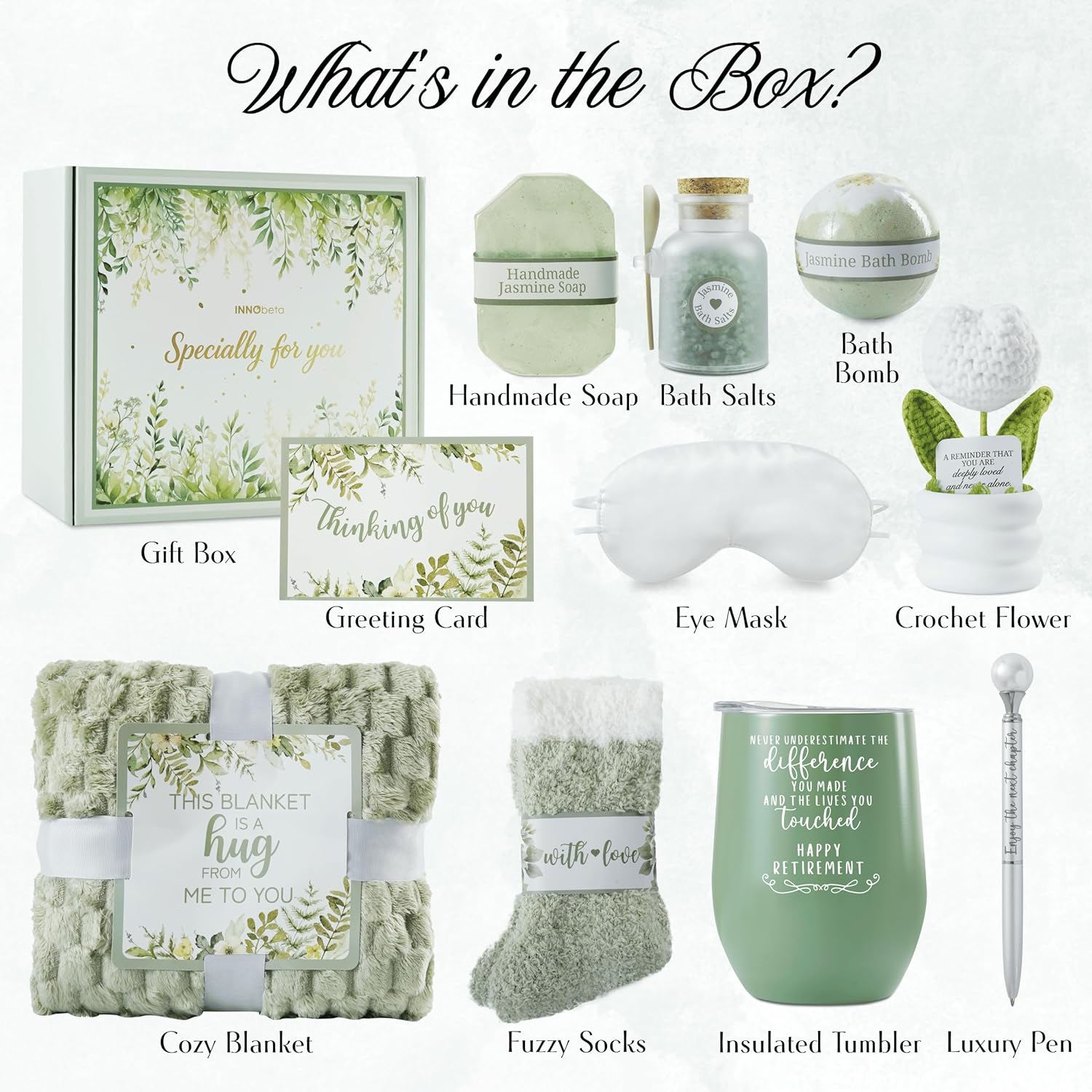 InnoBeta Retirement Gift Basket for Women, Unique Retirement Gifts for Her, Useful Self Care & Relaxation Package for Female - Happy Retirement