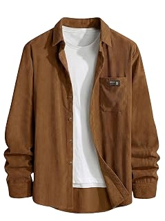 IndoPrimo Men’s Corduroy Shirt | Premium Ribbed Full Sleeve Casual Overshirt | Button-Down Solid Shirt with Chest Pocket | Regular Fit - Amazon product rated Grade B