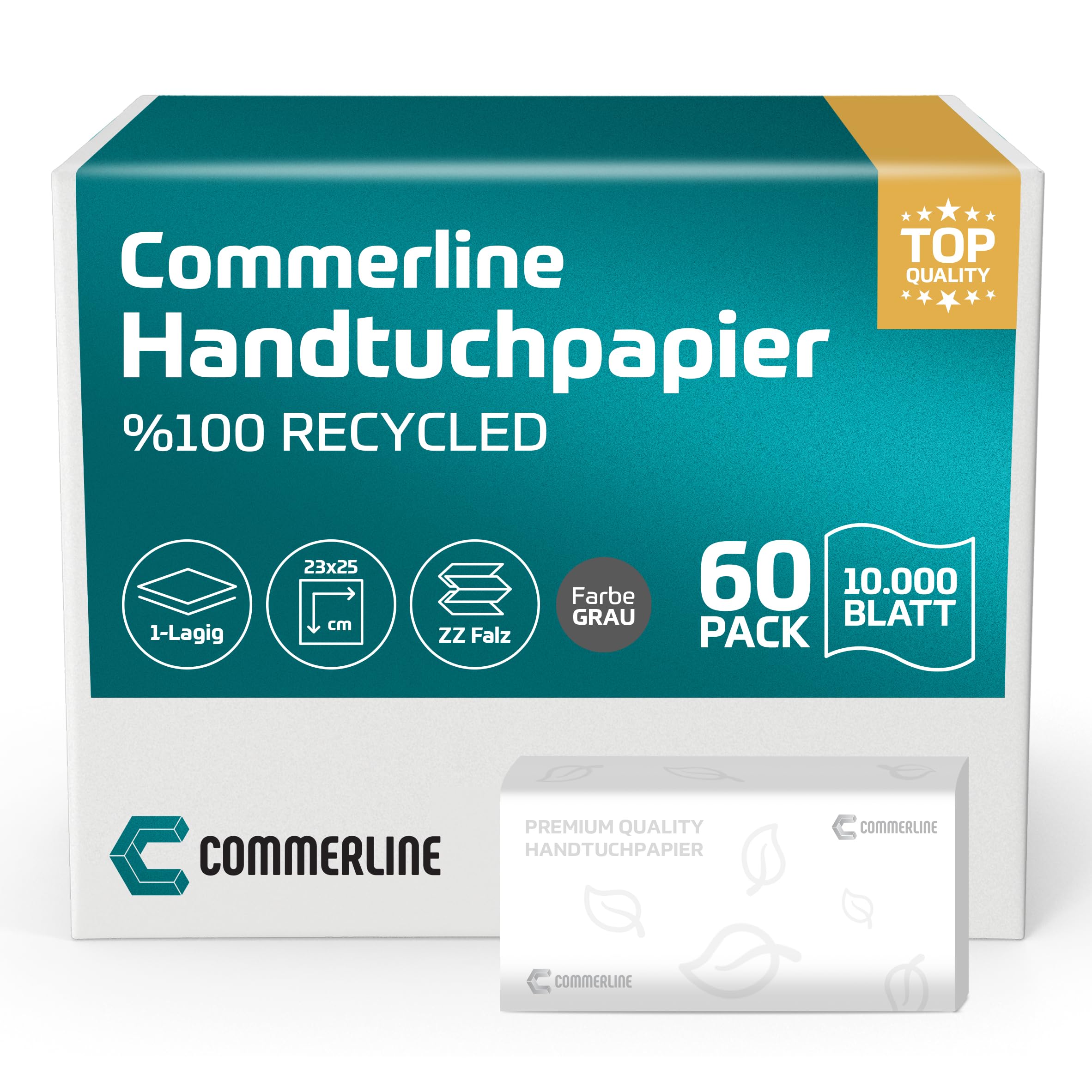 Commerline 10000 fogli di carta asciugamani 25 x 23 cm ZZ-Falz carta asciugamani per dispenser 1 velo asciugamano monouso in carta, asciugamani pieghevoli per WC, asciugamani igienici per ristoranti,