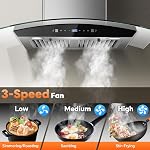 Range Hood 30 Inch, Tieasy Wall Mount Kitchen Hood with Ducted/Ductless Convertible Duct, Stainless Steel Chimney and Baffle Filters, Touch Control Fan Timer, LED Lights, 3 Speed Fan