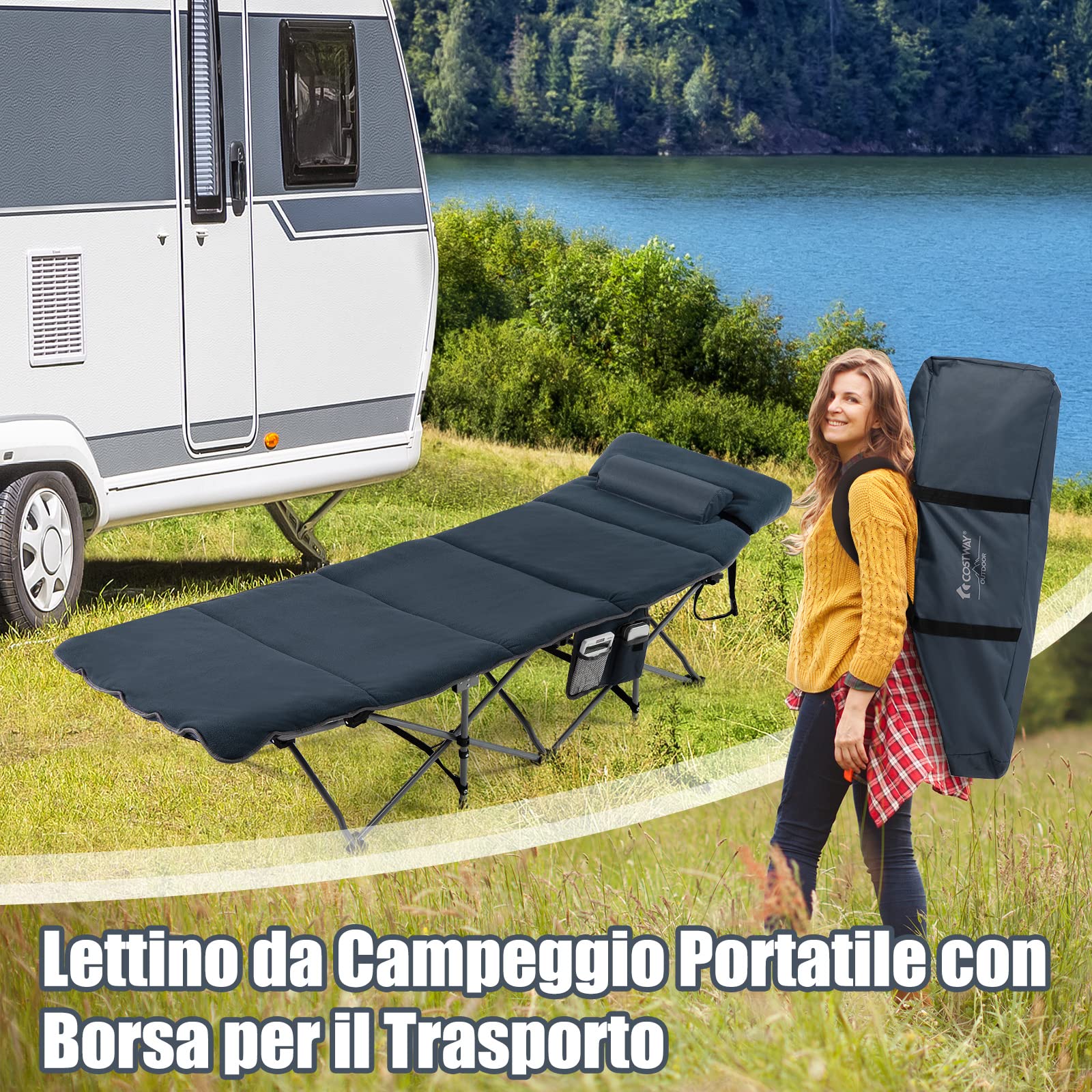 Letto Pieghevole Costway Con Materasso - Brandina Portatile Per Casa, Ufficio E Campeggio, 150kg - Foto 2