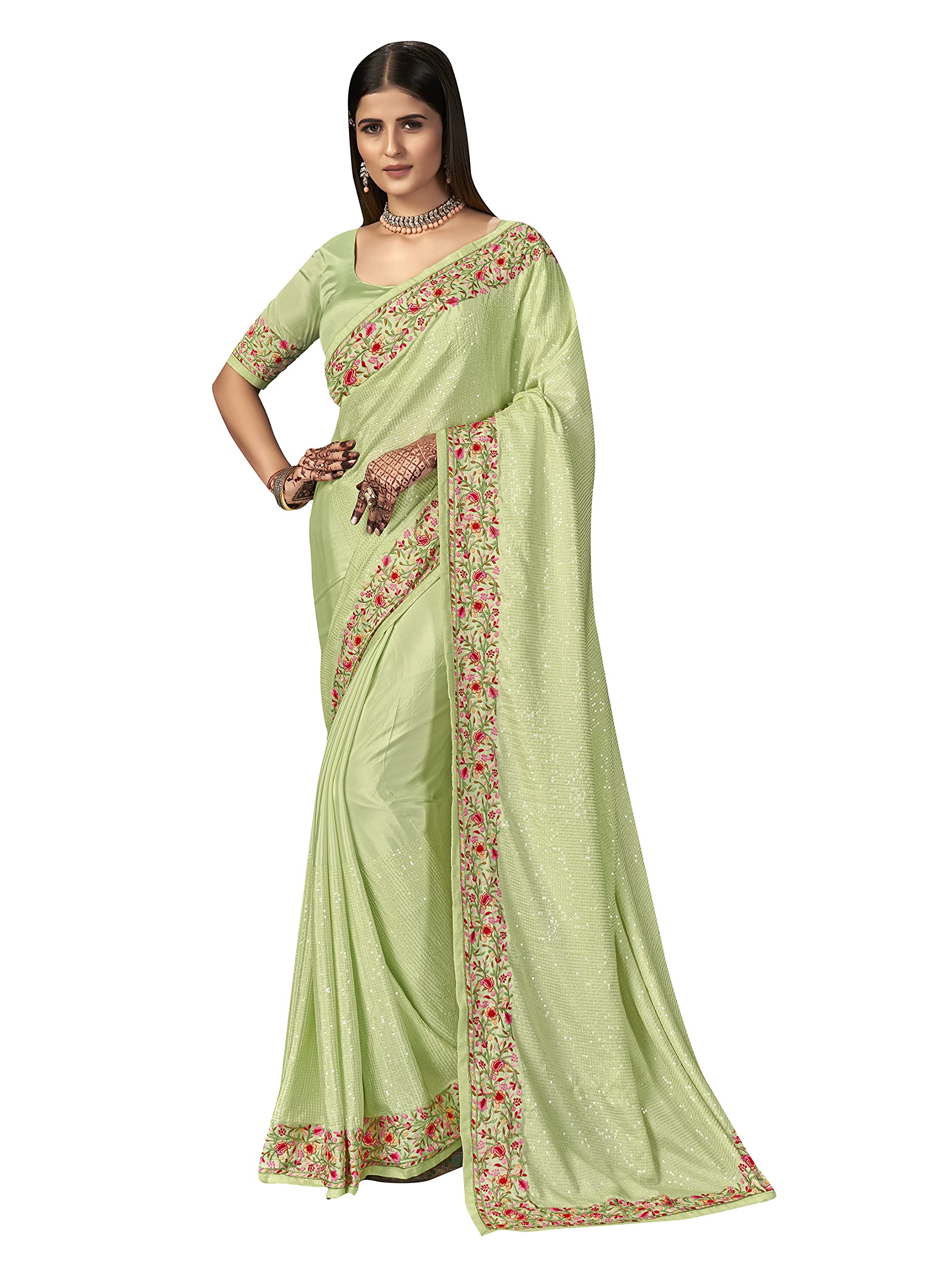 Elina fashion Sarees For Women Bollywood Faux Georgette Saree || Sequence Embroidered Indian Sari & Unstitched Blouse
