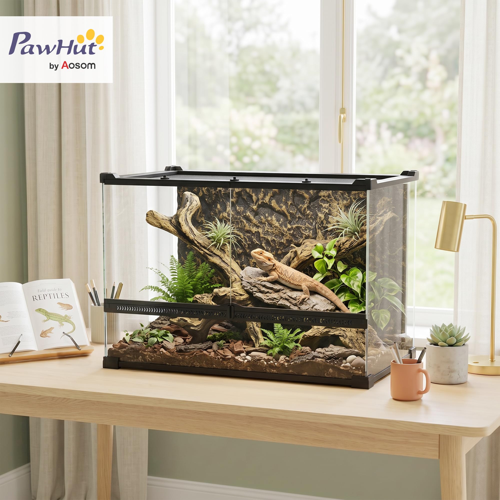 PawHut Terrario de Vidrio para Reptiles 50x30x35 cm Negro